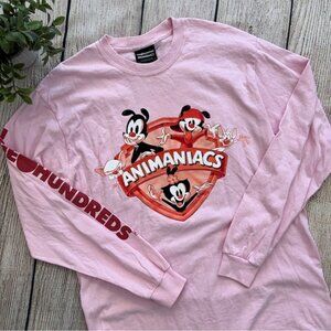 E1-- THE HUNDREDS pink Anamaniacs men's casual long sleeve shirt MEDIUM